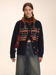 Striped Jacquard Loose Knitted Cardigan - COPPING THREADS - MOROMORO