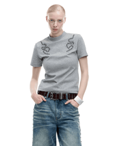 Studded Spine Embroidery Fitted Tee - COPPING THREADS - ArguE CulturE