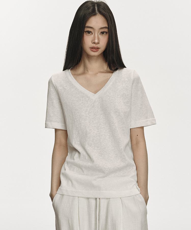 V - Neck Basic Tee - COPPING THREADS - Anna Aneae