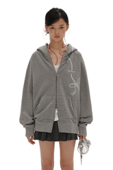 Vintage Bow Embroidered Cotton Zip - Up Hoodie - COPPING THREADS - MOROMORO