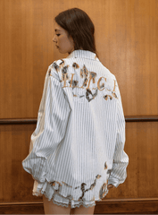 Vintage Burnt Print Embroidered Striped Lace Shirt - COPPING THREADS - Harsh and Cruel