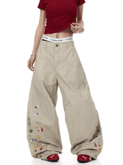 Vintage Cartoon Print Wide - Leg Workwear Pants - COPPING THREADS - CT Select