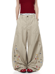 Vintage Cartoon Print Wide - Leg Workwear Pants - COPPING THREADS - CT Select