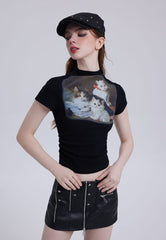 Vintage Cat Print Half Turtleneck Tee - COPPING THREADS - CT Select