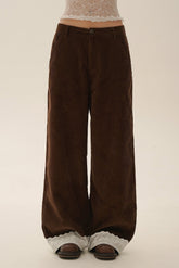 Vintage Corduroy Wide - Leg Pants with Lace Trim Patchwork - COPPING THREADS - MOROMORO