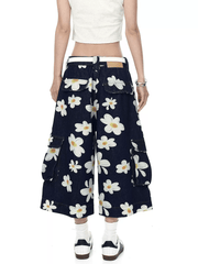Vintage Daisy Print Denim Cargo Culottes - COPPING THREADS - CT Select