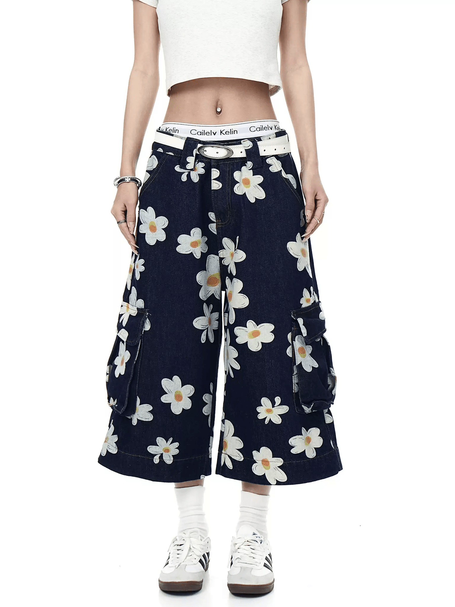 Vintage Daisy Print Denim Cargo Culottes - COPPING THREADS - CT Select