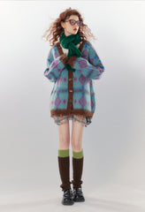 Vintage Diamond Jacquard V - Neck Cardigan - COPPING THREADS - CHICISLAND