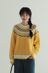 Vintage Fair Isle Colorblock Knit Crewneck Sweater - COPPING THREADS - CHICISLAND