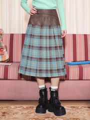 Vintage Faux Leather Waist Plaid Midi Skirt - COPPING THREADS - Chemical Girl