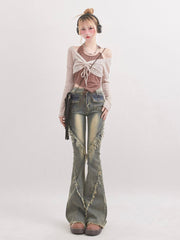 Vintage Gradient Lace - Up Frayed Denim - COPPING THREADS - RAYOHOPP