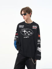 Vintage Hip - Hop Racing Print Long Sleeve Tee - COPPING THREADS - Harsh and Cruel