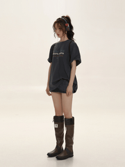 Vintage - Inspired Embroidered Lettering Tee - COPPING THREADS - MOROMORO