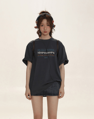 Vintage - Inspired Embroidered Lettering Tee - COPPING THREADS - MOROMORO