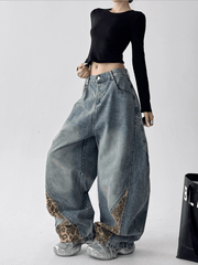 Vintage Leopard Patchwork Wide - Leg Jeans - COPPING THREADS - CT Select