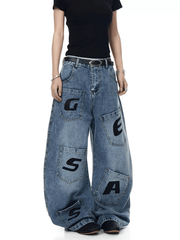 Vintage Letter Patchwork Wide - Leg Denim - COPPING THREADS - CT Select
