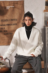 Vintage Mandarin Collar V - Neck Knit Sweater - COPPING THREADS - MAKE NOISE