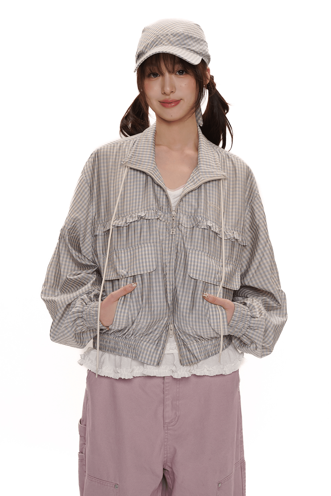 Vintage Plaid Ruffle Trim Drawstring Jacket - COPPING THREADS - MOROMORO