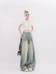 Vintage Pleated Washed Wide - Leg Denim - COPPING THREADS - RAYOHOPP