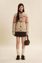 Vintage Snowflake Pattern Cable Knit Cardigan - COPPING THREADS - MOROMORO