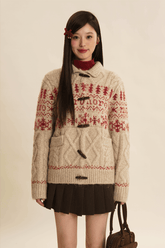 Vintage Snowflake Pattern Cable Knit Cardigan - COPPING THREADS - MOROMORO