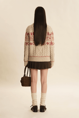 Vintage Snowflake Pattern Cable Knit Cardigan - COPPING THREADS - MOROMORO