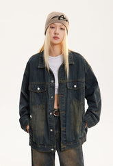 Vintage Turn - down Collar Distressed Denim Jacket - COPPING THREADS - CATTEE