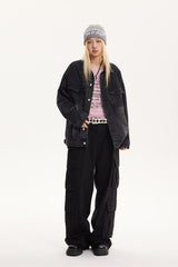 Vintage Turn - down Collar Distressed Denim Jacket - COPPING THREADS - CATTEE