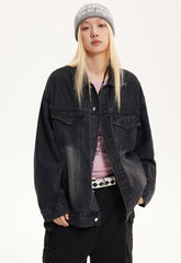 Vintage Turn - down Collar Distressed Denim Jacket - COPPING THREADS - CATTEE