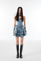 Vintage Washed Denim Pleated Cake Dress - COPPING THREADS - CT Select