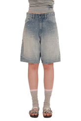 Vintage Washed Rhinestone Denim Shorts - COPPING THREADS - MOROMORO