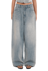 Vintage Washed Rhinestone Wide‑Leg Denim - COPPING THREADS - MOROMORO