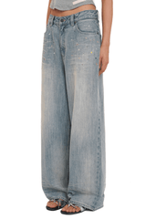 Vintage Washed Rhinestone Wide‑Leg Denim - COPPING THREADS - MOROMORO