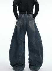 Vintage Washed Wide - Leg Denim Jeans With Pearl Chain Detail - COPPING THREADS - ArguE CulturE