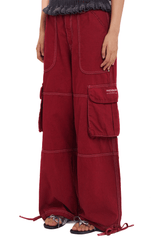 Washed Contrast Stitching Wide - Leg Cargo Pants - COPPING THREADS - MOROMORO