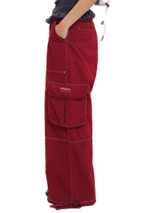 Washed Contrast Stitching Wide - Leg Cargo Pants - COPPING THREADS - MOROMORO