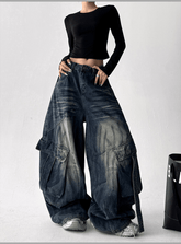 Washed Distressed Wide - Leg Denim - COPPING THREADS - CT Select