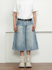 Washed Whisker Denim Wide - Leg Shorts - COPPING THREADS - CT Select