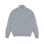 IDLT cable knit zip sweater, gray front.