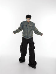 ArguE CulturE Washed Shoulder Pad Denim Jacket - COPPING THREADS - ArguE CulturE