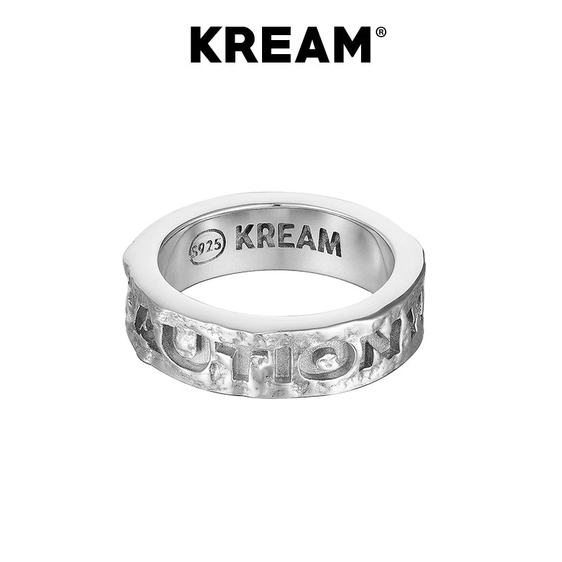 KREAM Original CAUTION WET FLOOR Sterling Silver Intaglio SLOGAN Slogan Ring - COPPING THREADS - KREAM