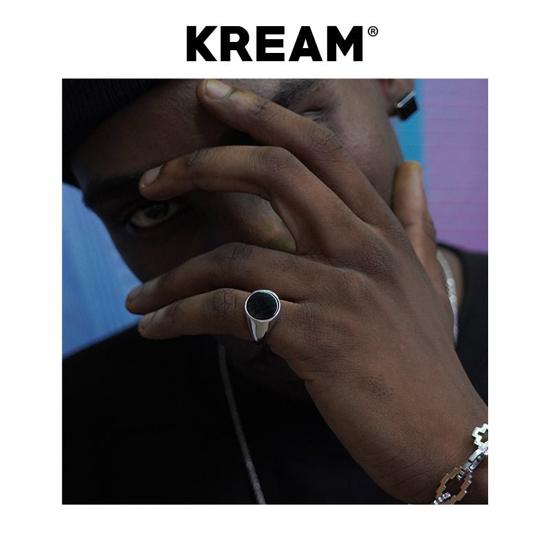 KREAM S925 Enamel Ring Sterling Silver Onyx Ring - COPPING THREADS - KREAM