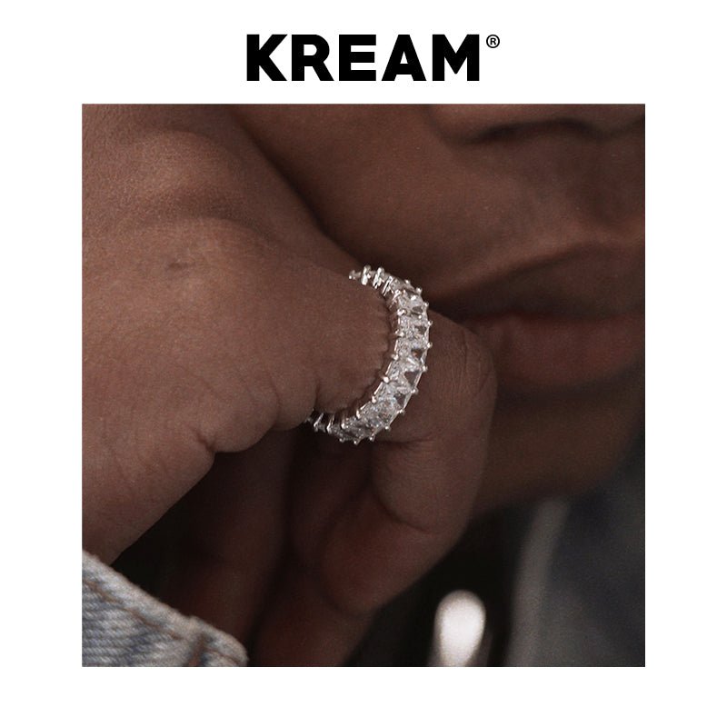 KREAM S925 Sterling Silver Rectangular Diamond Ring - COPPING THREADS - KREAM