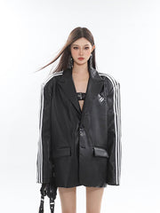 Oversized Black Leather Blazer - COPPING THREADS - CT Select