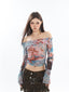Printed Off Shoulder Slim Fit Top - COPPING THREADS - CT Select