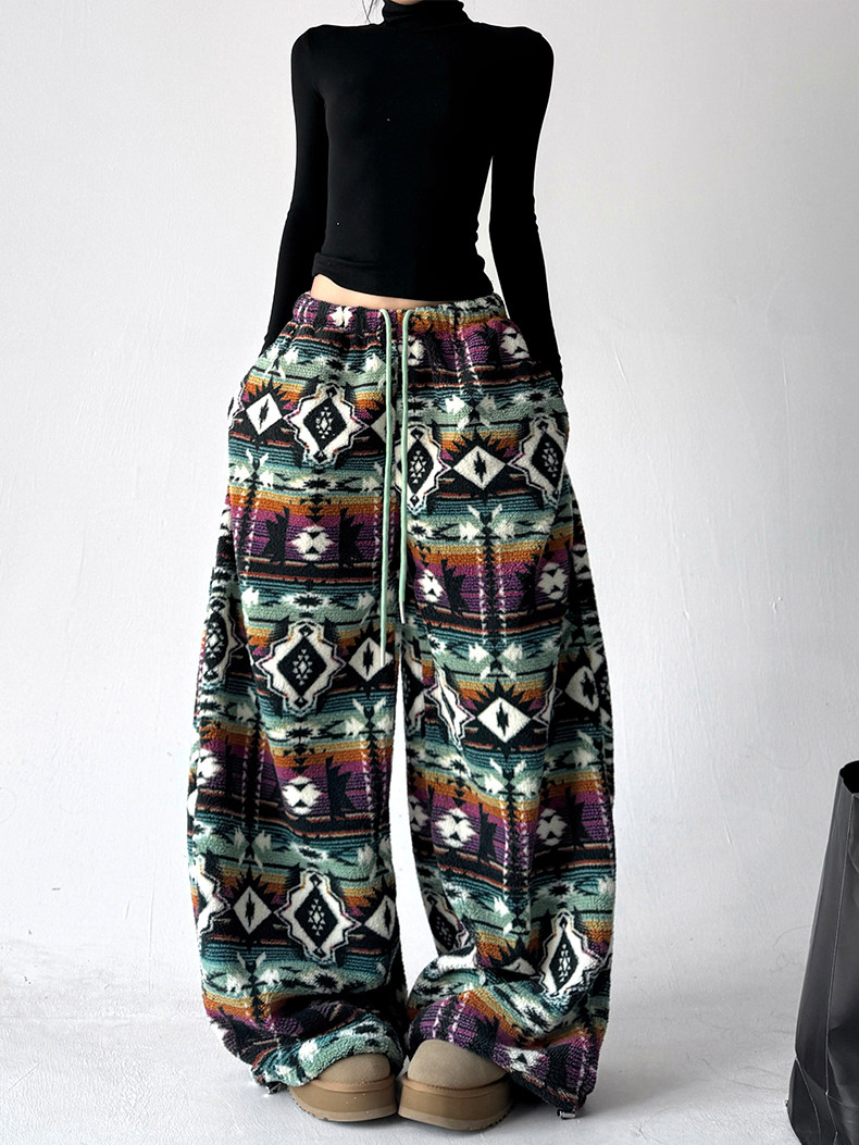 Oversized Fair Isle Stripe Sherpa Pants