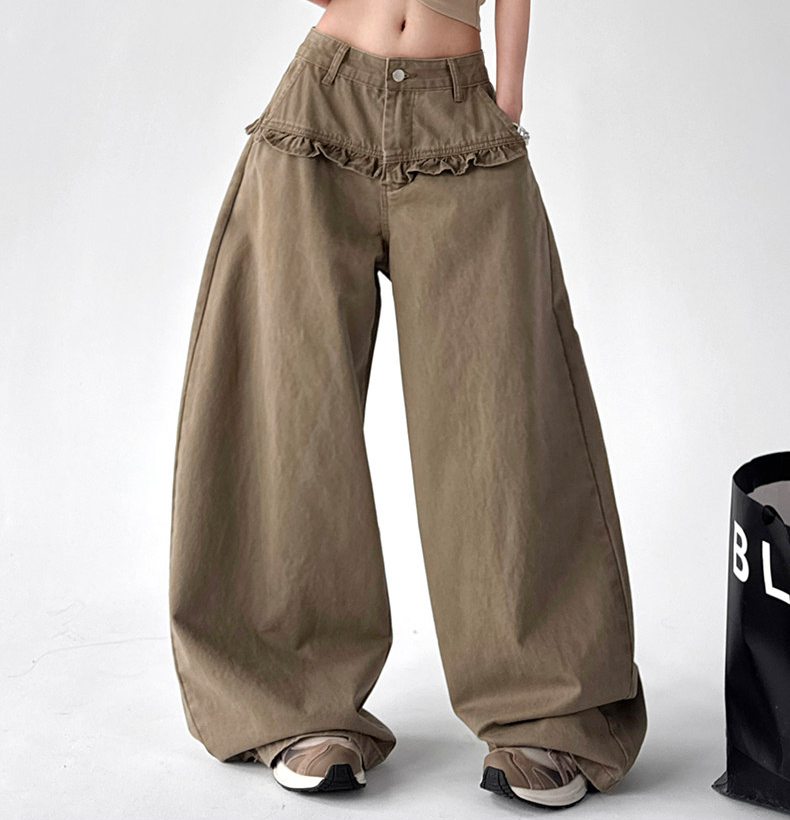 Washed Ruffle High-Waist Wide-Leg Pants – CT2005