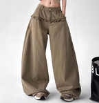 Washed Ruffle High-Waist Wide-Leg Pants – CT2005