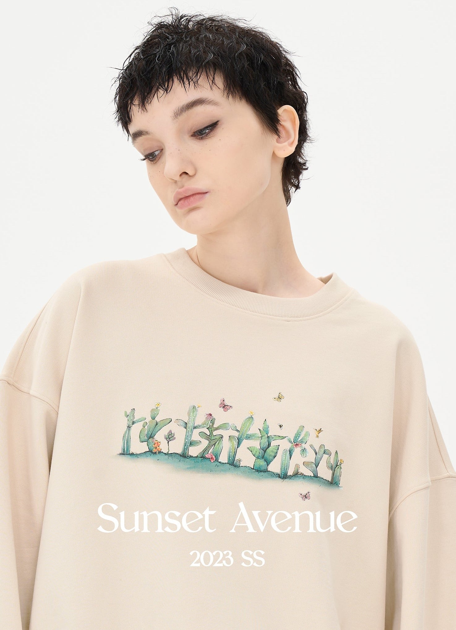 LOSTCTRL Hand-painted Cactus Logo Print Sweatshirt