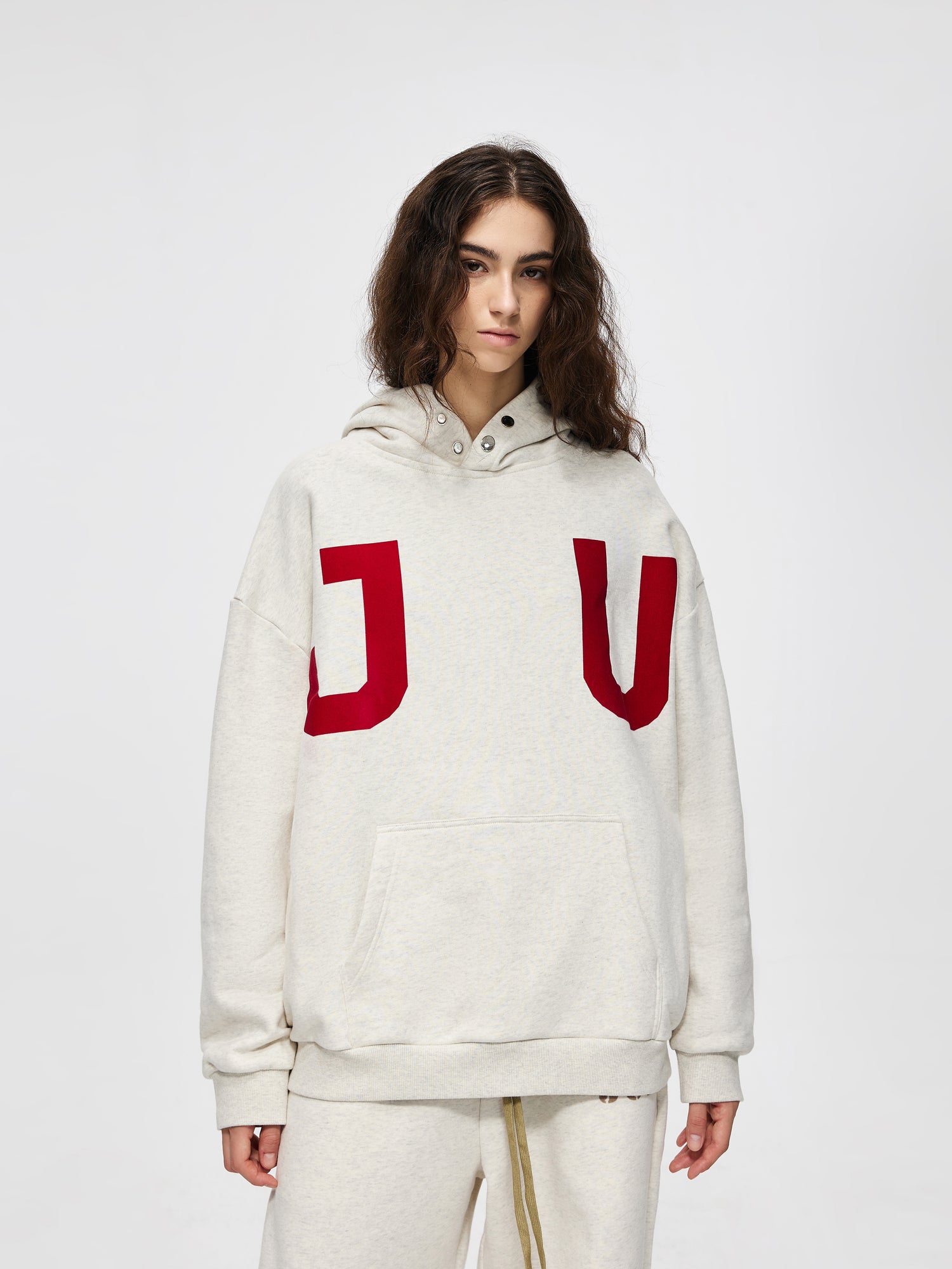 JUNI Plush Letter Puff Print Hoodie